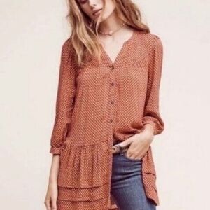 Anthropologie Rust Polka Dot Blouse